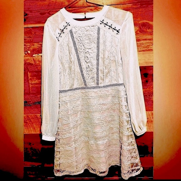 Topshop lace chiffon dove gray mini dress US8 sheer embroidered ethereal rare - Picture 1 of 10